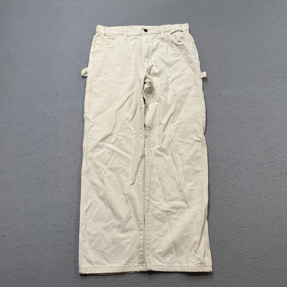 Dickies Carpenter Pants Men's 33x30 White Cotton Straight Leg Workwear Utility